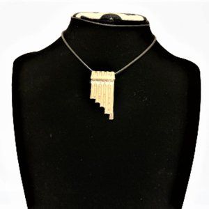 Flute  Necklace Silver and Black Cord